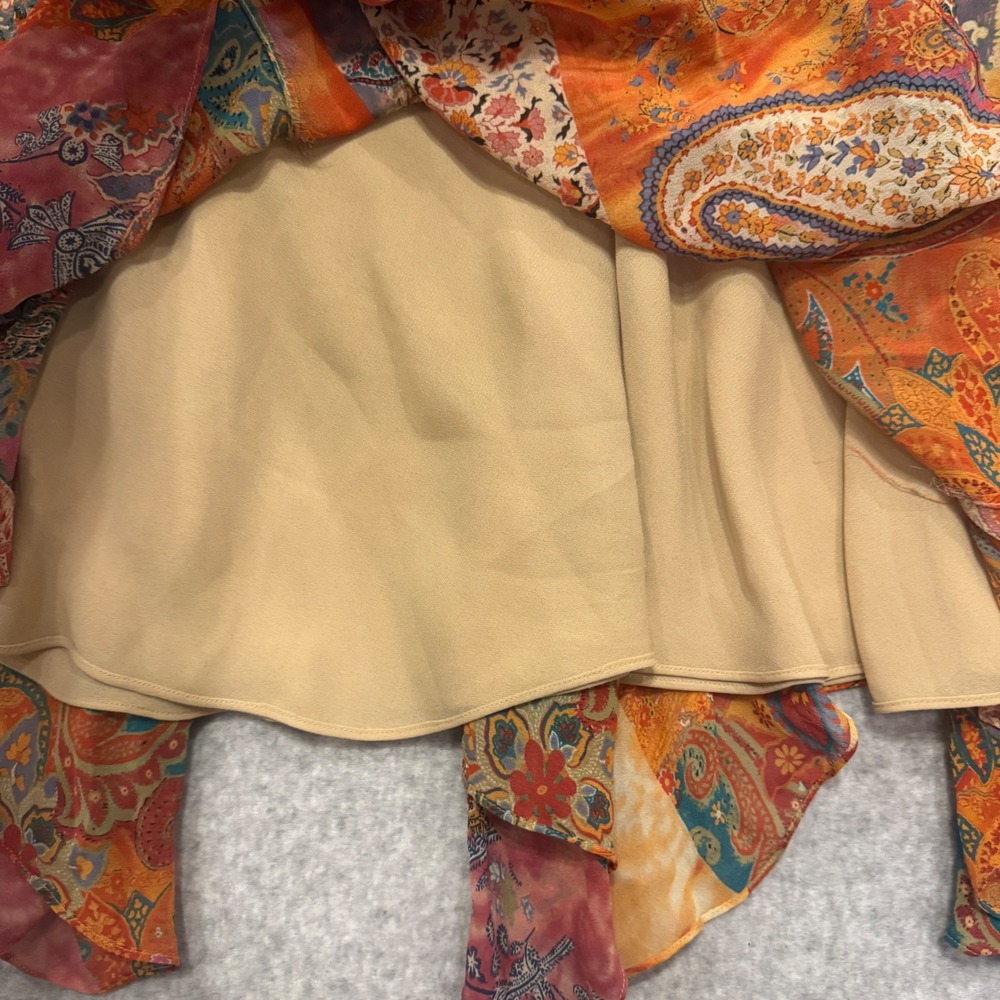 Lauren Ralph Lauren Silk Patchwork Paisley Handkerchief Hem Midi Skirt 10 Boho - Picture 8 of 11